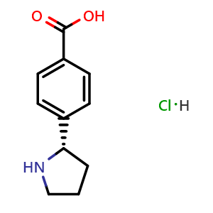 Chemical structure of 4-[(2S)-pyrrolidin-2-yl]benzoic acid hydrochloride , CAS 1381927-91-8, AChemBlock W165205