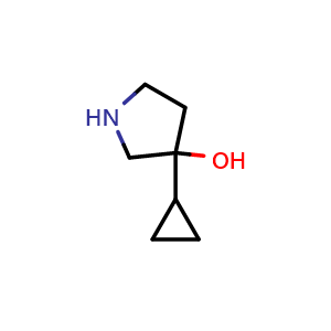 Chemical structure of 3-cyclopropylpyrrolidin-3-ol , CAS 1493020-19-1, AChemBlock W165208