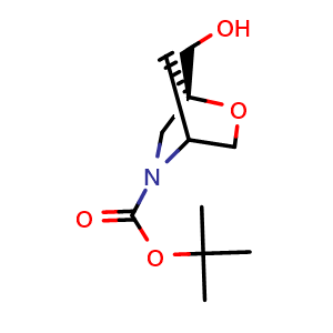 Chemical structure of tert-butyl (1S)-1-(hydroxymethyl)-2-oxa-5-azabicyclo[2 2 1]heptane-5-carboxylate , CAS 2306248-41-7, AChemBlock W165228