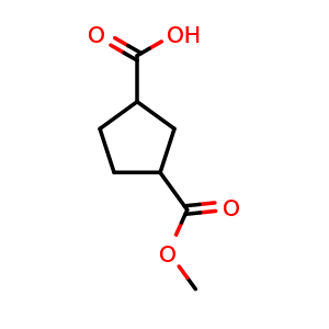 Chemical structure of 3-methoxycarbonylcyclopentanecarboxylic acid , CAS 84545-00-6, AChemBlock W165251