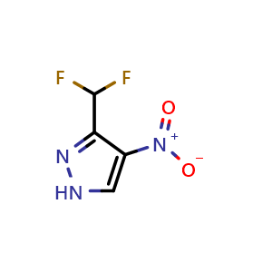 Chemical structure of 3-(Difluoromethyl)-4-nitro-1H-pyrazole , CAS 1789048-54-9, AChemBlock W165255