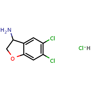 Chemical structure of 5,6-dichloro-2,3-dihydrobenzofuran-3-amine hydrochloride , CAS 2725790-82-7, AChemBlock W165267