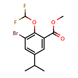 Chemical structure of Methyl 3-bromo-2-(difluoromethoxy)-5-isopropylbenzoate , CAS 2404733-63-5, AChemBlock W165271