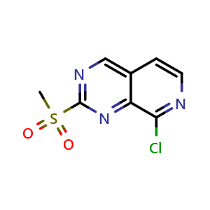 Chemical structure of 8-chloro-2-methylsulfonyl-pyrido[3,4-d]pyrimidine , CAS 1578246-63-5, AChemBlock W165273