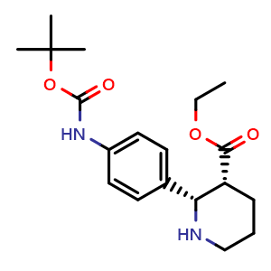 Chemical structure of ethyl cis-2-[4-(tert-butoxycarbonylamino)phenyl]piperidine-3-carboxylate , CAS 1231732-20-9, AChemBlock W165277