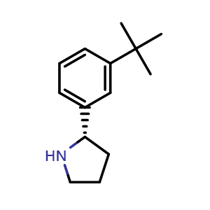 Chemical structure of (2S)-2-(3-tert-butylphenyl)pyrrolidine , CAS 1212985-85-7, AChemBlock W165284