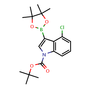 Chemical structure of tert-butyl 4-chloro-3-(4,4,5,5-tetramethyl-1,3,2-dioxaborolan-2-yl)indole-1-carboxylate , CAS 1256359-94-0, AChemBlock W165287