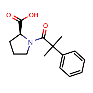 Chemical structure of (2S)-1-(2-methyl-2-phenyl-propanoyl)pyrrolidine-2-carboxylic acid , CAS 1104386-11-9, AChemBlock W165317