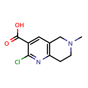 Chemical structure of 2-chloro-6-methyl-7,8-dihydro-5H-1,6-naphthyridine-3-carboxylic acid , CAS 1503853-48-2, AChemBlock W165319