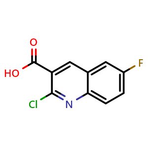 Chemical structure of 2-chloro-6-fluoro-quinoline-3-carboxylic acid , CAS 1017222-23-9, AChemBlock W165320