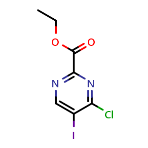 Chemical structure of ethyl 4-chloro-5-iodo-pyrimidine-2-carboxylate , CAS 1989671-82-0, AChemBlock W165330