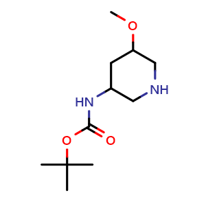 Chemical structure of tert-butyl N-(5-methoxy-3-piperidyl)carbamate , CAS 1822590-63-5, AChemBlock W165350