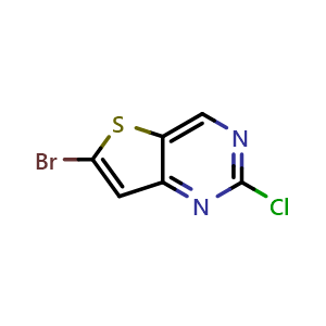 Chemical structure of 6-bromo-2-chloro-thieno[3,2-d]pyrimidine , CAS 1388050-36-9, AChemBlock W165360