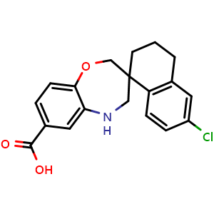 Chemical structure of 6'-chlorospiro[4,5-dihydro-2H-1,5-benzoxazepine-3,1'-tetralin]-7-carboxylic acid , CAS 2763038-63-5, AChemBlock W165361