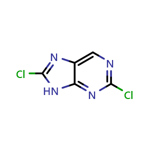 Chemical structure of 2,8-dichloro-9H-purine , CAS 89166-91-6, AChemBlock W165369