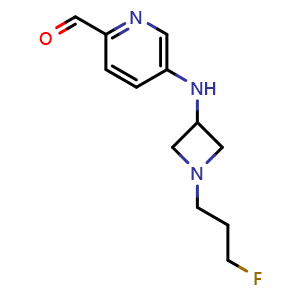 Chemical structure of 5-[[1-(3-fluoropropyl)azetidin-3-yl]amino]pyridine-2-carbaldehyde , CAS 2407535-11-7, AChemBlock W165376