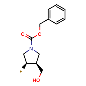 Chemical structure of benzyl cis-3-fluoro-4-(hydroxymethyl)pyrrolidine-1-carboxylate , CAS 2454490-63-0, AChemBlock W165412