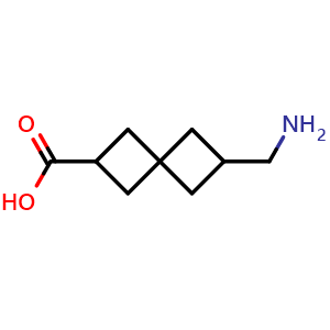 Chemical structure of 6-(aminomethyl)spiro[3 3]heptane-2-carboxylic acid , CAS 27149-97-9, AChemBlock W165421