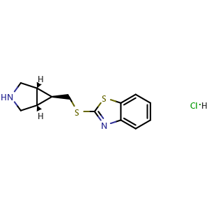 Chemical structure of 2-[[rel-(1R,5S,6r)-3-azabicyclo[3 1 0]hexan-6-yl]methylsulfanyl]-1,3-benzothiazole hydrochloride , CAS 2691954-45-5, AChemBlock W165423