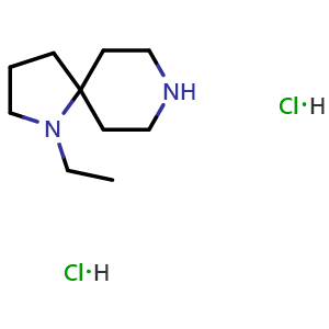 Chemical structure of 1-ethyl-1,8-diazaspiro[4 5]decane dihydrochloride , CAS 2803476-81-3, AChemBlock W165426