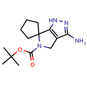 Chemical structure of tert-butyl 3-aminospiro[1,4-dihydropyrrolo[3,4-c]pyrazole-6,1'-cyclopentane]-5-carboxylate , CAS 2228971-72-8, AChemBlock W165427