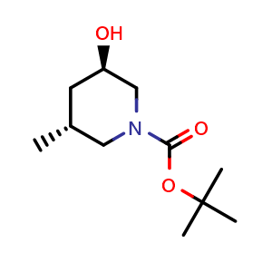 Chemical structure of tert-butyl (3R,5R)-3-hydroxy-5-methyl-piperidine-1-carboxylate , CAS 2413846-73-6, AChemBlock W165431