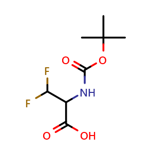 Chemical structure of 2-(tert-butoxycarbonylamino)-3,3-difluoro-propanoic acid , CAS 1393529-90-2, AChemBlock W165435