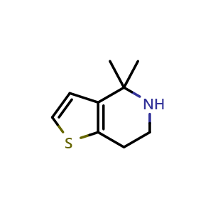 Chemical structure of 4,4-dimethyl-6,7-dihydro-5H-thieno[3,2-c]pyridine , CAS 1176404-23-1, AChemBlock W165441