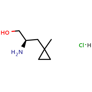 Chemical structure of (2R)-2-amino-3-(1-methylcyclopropyl)propan-1-ol hydrochloride , CAS 2766305-49-9, AChemBlock W165442