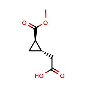 Chemical structure of 2-[trans-2-methoxycarbonylcyclopropyl]acetic acid , CAS 175221-16-6, AChemBlock W165451