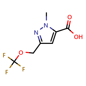 Chemical structure of 2-methyl-5-(trifluoromethoxymethyl)pyrazole-3-carboxylic acid , CAS 2821785-89-9, AChemBlock W165455