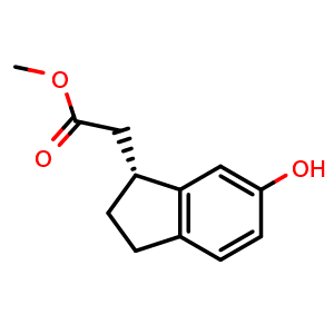 Chemical structure of methyl 2-[(1R)-6-hydroxyindan-1-yl]acetate , CAS 1187197-92-7, AChemBlock W165468