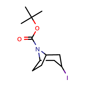 Chemical structure of tert-butyl 3-iodo-8-azabicyclo[3 2 1]octane-8-carboxylate , CAS 2674113-13-2, AChemBlock W165470