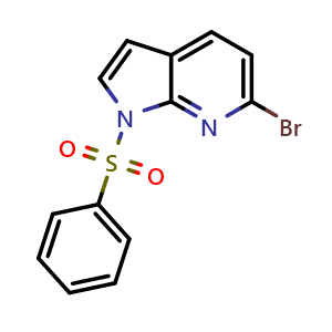 Chemical structure of 1-(benzenesulfonyl)-6-bromo-pyrrolo[2,3-b]pyridine , CAS 1001070-23-0, AChemBlock W165472