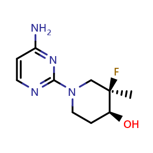 Chemical structure of (3R,4S)-1-(4-aminopyrimidin-2-yl)-3-fluoro-3-methyl-piperidin-4-ol , CAS 2660253-93-8, AChemBlock W165473