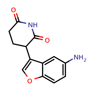 Chemical structure of 3-(5-aminobenzofuran-3-yl)piperidine-2,6-dione , CAS 2618349-23-6, AChemBlock W165479