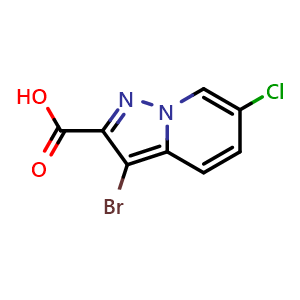 Chemical structure of 3-bromo-6-chloro-pyrazolo[1,5-a]pyridine-2-carboxylic acid , CAS 2166662-14-0, AChemBlock W165480