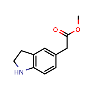 Chemical structure of methyl 2-indolin-5-ylacetate , CAS 188111-62-8, AChemBlock W165482