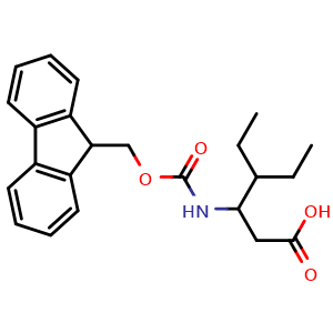 Chemical structure of 4-ethyl-3-(9H-fluoren-9-ylmethoxycarbonylamino)hexanoic acid , CAS 1067538-11-7, AChemBlock W165494