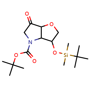 Chemical structure of tert-butyl 3-[tert-butyl(dimethyl)silyl]oxy-6-oxo-3,3a,5,6a-tetrahydro-2H-furo[3,2-b]pyrrole-4-carboxylate , CAS 1785720-88-8, AChemBlock W165549