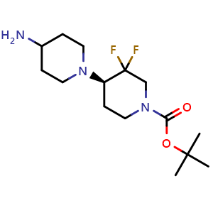 Chemical structure of tert-butyl (4R)-4-(4-amino-1-piperidyl)-3,3-difluoro-piperidine-1-carboxylate , CAS 2891580-38-2, AChemBlock W165568