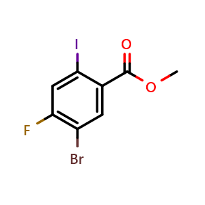 Chemical structure of methyl 5-bromo-4-fluoro-2-iodo-benzoate , CAS 1509204-33-4, AChemBlock W165590