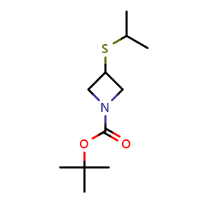 Chemical structure of tert-butyl 3-isopropylsulfanylazetidine-1-carboxylate , CAS 2891597-54-7, AChemBlock W165604