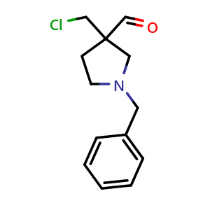 Chemical structure of 1-benzyl-3-(chloromethyl)pyrrolidine-3-carbaldehyde , CAS 2654084-04-3, AChemBlock W165605