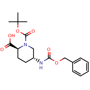 Chemical structure of (2S,5R)-5-(benzyloxycarbonylamino)-1-tert-butoxycarbonyl-piperidine-2-carboxylic acid , CAS 2891580-15-5, AChemBlock W165614