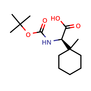 Chemical structure of (2R)-2-(tert-butoxycarbonylamino)-2-(1-methylcyclohexyl)acetic acid , CAS 1200405-64-6, AChemBlock W165640