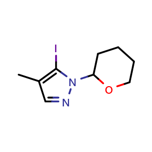 Chemical structure of 5-iodo-4-methyl-1-tetrahydropyran-2-yl-pyrazole , CAS 2780325-83-7, AChemBlock W165644