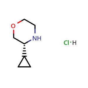 Chemical structure of (3R)-3-cyclopropylmorpholine hydrochloride , CAS 1956436-27-3, AChemBlock W165646