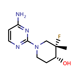 Chemical structure of (3S,4R)-1-(4-aminopyrimidin-2-yl)-3-fluoro-3-methyl-piperidin-4-ol , CAS 2660253-92-7, AChemBlock W165648