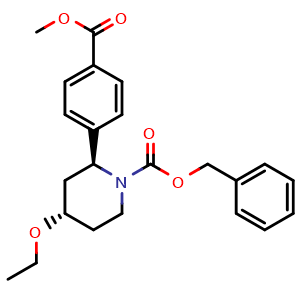 Chemical structure of benzyl (2S,4S)-4-ethoxy-2-(4-methoxycarbonylphenyl)piperidine-1-carboxylate , CAS 1644667-60-6, AChemBlock W165658